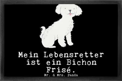 Produktbild von Mr. & Mrs. Panda fußmatte Bichon Frisé Lebensretter 50 x 75 cm - Schwarz - Geschenk, Fußabstreifer, Schmutzfangmatte, Gummimatte, Bodenvorleger, Schmutzmatte