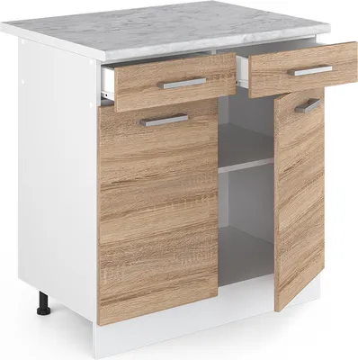 Produktbild von Unterschrank Vicco R-Line Sonoma 80 cm mit Schubladen und Türen, mit Arbeitsplatte, Model 41965