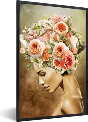 Produktbild von MuchoWow® MuchoWow® Gerahmtes Poster Frau - Blumen - Rosa 60x90 cm - Poster mit zchwarzem Bilderrahmen - Kunst