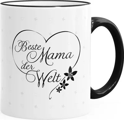 Produktbild von Geschenk-Tasse Herz Beste Mama der Welt Geschenk zum Muttertag Tasse farbige Kante MoonWorks® schwarz unisize