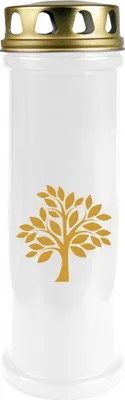 Produktbild von Grabkerze Weiß ( Druck Gold ), Brenndauer: 100 Stunden, Motiv: Baum