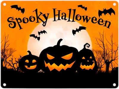 Produktbild von Spooky Halloween Kürbis Fledermaus Metallschild in 15x20 cm