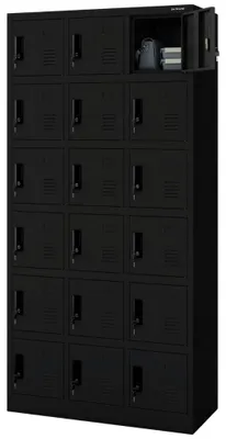 Produktbild von Schließfachschrank Spind KAROL 18 Fächer Etikettenhalter Lüftungsschlitze | Wertfachschrank Umkleideschrank Metall Kleiderspind 185x90x40cm Schwarz