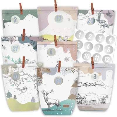 Produktbild von Adventskalender zum Befüllen – 24 Weihnachtskalender-Geschenktüten zum Selberbasteln – Weihnachtstüten mit Zahlenaufklebern (1-24), zum selbst befüllen