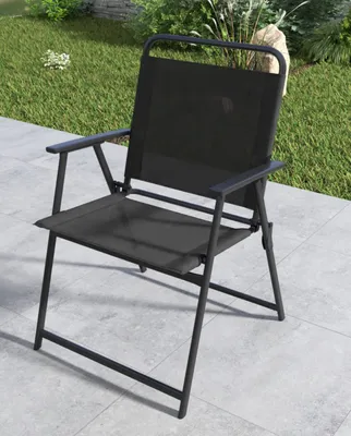 Immagine prodotto di Set da 2 sedie pieghevoli KOMFOTTEU, sedie da giardino portatili con schienale alto e braccioli, sedie da campeggio con telaio in metallo, sedie da terrazza per veranda e balcone