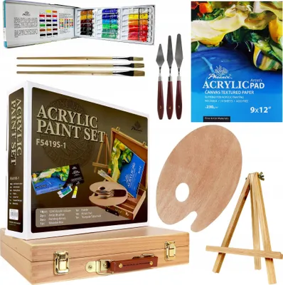 Produktbild von Malkoffer Set – Acrylfarben, Staffelei, Palette, Leinwand & Malmesser
