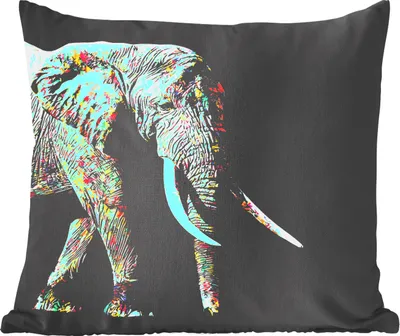 Produktbild von MuchoWow® Zierkissen Sofakissen Wohnzimmer Dekokissen 45x45 cm Elefant - Tiere - Farben - Schlafpolster - Polster für das Sofa
