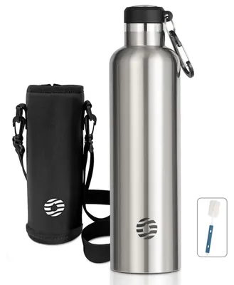 Produktbild von Trinkflasche Edelstahl 1L mit Karabiner, auslaufsicher, doppelwandig, isoliert, BPA-Frei, Silber