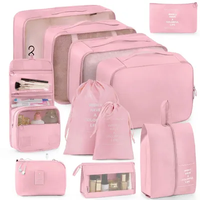 Produktbild von Omgoods – 11-teiliges Set aus Packwürfeln für Koffer – Reiseorganizer mit Kosmetiktasche und Schuhbeutel, Rosa