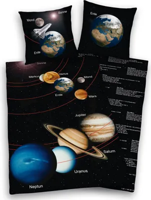Produktbild von Renforcé Wende-Bettwäsche, Sonnensystem, ca. 135 x 200/ 80 x 80 cm Stand.-Var. 135x200 cm