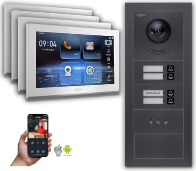 Produktbild von Goliath IP Video Türsprechanlage: 10-Zoll 4 Familienhaus, Anzeige, Anthrazit  : 10 Zoll Weiß : Unterputzdose Monitor Farbe: 10 Zoll Weiß Montage: Unterputzdose