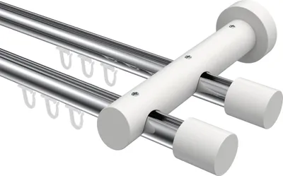 Produktbild von Interdeco Innenlaufstange / Gardinenstange mit Innenlauf Chrom / Weiß, Typ Talent Feta (Kappe), 20 mm Ø 2-läufig, 240 cm