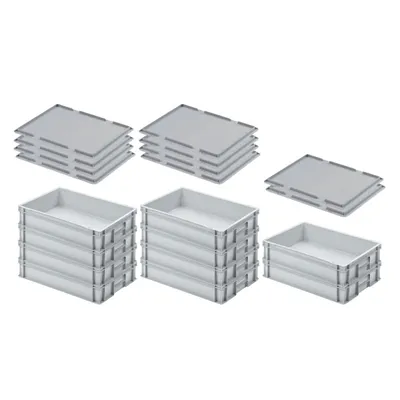 Produktbild von SuperSparSet 10x Eurobehälter mit geschlossenem Griff & Auflagedeckel | HxBxT 12x40x60cm | 21 Liter | Grau | Eurobox, Transportbox, Transportbehälter, Stapelbehälter