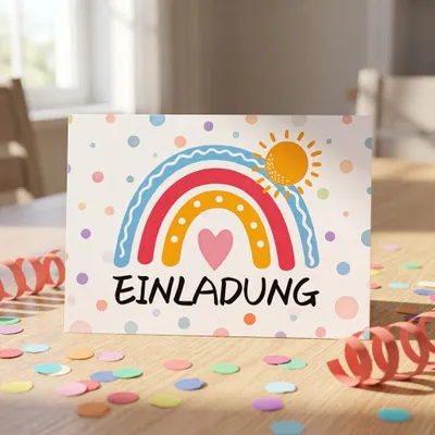 Einladungskarten Regenbogen, 25 Stück, für Kindergeburtstag