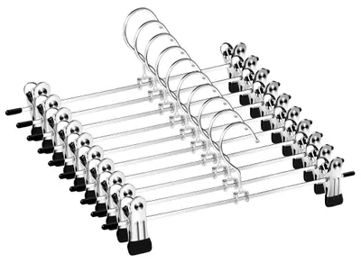 10 Hosenbügel mit Antirutsch-Clips, Chrom, 30 cm