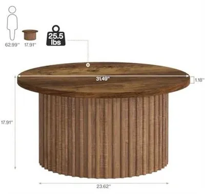 Image de Table ronde pour salon – Diamètre : 80 cm – Finition bois MDF, structure métallique – Pieds réglables – Style moderne et rustique
