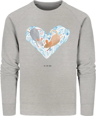 Produktbild von Mr. & Mrs. Panda Nachhaltiges Sweatshirt Mäuse Herz Größe M - Heather Grey - Geschenk, Bio Baumwoll Pullover, Hochzeit, Lieblingsmensch, Sweater, Liebe, Verheiratet