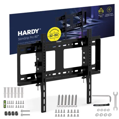 Image de H Hardy Support TV mural SlimGrip Pro 80 pour téléviseurs de 32 à 80 pouces, inclinable et ultraplat