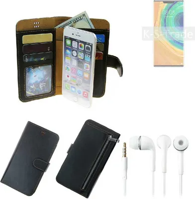Produktbild von TOP SET Handy Hülle Schutz Hülle kompatibel mit Huawei Mate 30 Pro 5G  schwarz aus Kunstleder + Kopfhörer Smartphone Tasche vollwertige Geldbörse