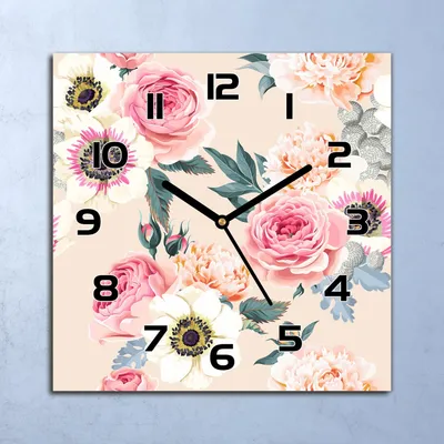 Produktbild von Wanduhr Echt-Glas-Küchenuhr Blumen Pflanzen Quarz Lautlos 30x30 Deko Bilder