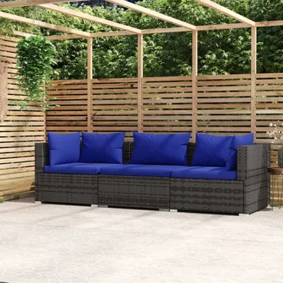 Zdjęcie produktu dla The Living Store 3-osobowa sofa z poduszkami z szarego polirattanu
