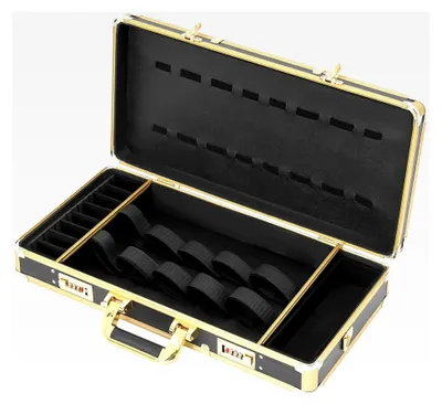 Produktbild von Friseurkoffer Barber Case, Stylist Werkzeugbox mit sicherem Passwortschloss, Professionelles Salon Haarpflege Aufbewahrungssystem, Tragbare Friseurbedarfsartikel (Gold-Schwarz, 55 * 27 * 10cm)