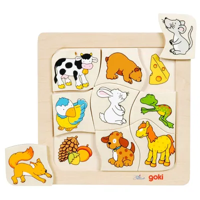 Image de Jeu de placement "Qui mange quoi ? 9pcs. puzzle d'association 18x18cm