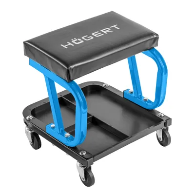 Produktbild von Högert Technik - Werkstattsitz fahrbar mit Werkzeugablage Werkstatthocker Arbeitshocker Garagenhocker Montagehocker Rollhocker mit Rollen und Ablagen Maximale Belastung: 130 kg