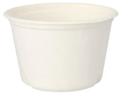 Produktbild von PAPSTAR Suppenbecher aus Zuckerrohr, 14 cm, weiß, umweltfreundlich | Schrumpffolie (50 Stück)
