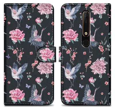 Produktbild von Cadorabo Schutzhülle für Nokia 6.1 Hülle Design Schwarz Handyhülle Schutzhülle Etui Magnetisch Case Cover