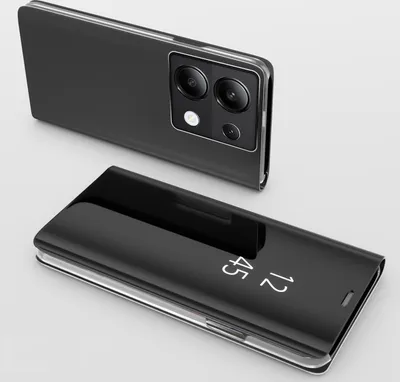 Produktbild von Handy Hülle für Xiaomi Redmi Note 13 Pro Clear View Hülle Klapp Flip Hülle Bumper Cover Spiegel Mirror, Farbe: Schwarz