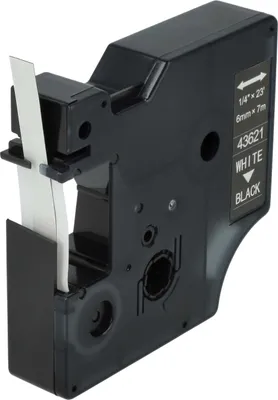 Produktbild von vhbw Schriftband-Kassette kompatibel mit Dymo LabelManager 210D, 300, 200, 350, 260P, 280, 100 Plus, 160 Etiketten-Drucker 7m x 6mm Weiß auf Schwarz