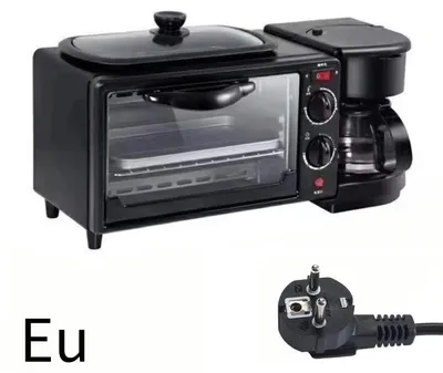 Produktbild von 3-in-1 Frühstücksmaschine - Frühstückscenter mit Kaffeemaschine, Minibackofen und Bratplatte - Kapazität 600 ml Kaffee, 9 L Ofen - Leistung 600 W - Mechanischer Timer - Edelstahlgehäuse - EU-Stecker 220 V