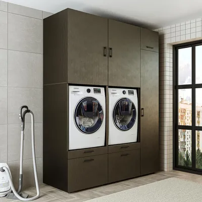 Immagine prodotto di Roomart SERIE 2: mobile doppio per lavatrice, larghezza 179 cm, nero-rovere