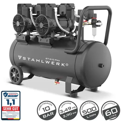 Produktbild von STAHLWERK Kompressor 10 bar 60 L 3,94 PS 2,9 kW 500 l/min Druckluftkompressor
