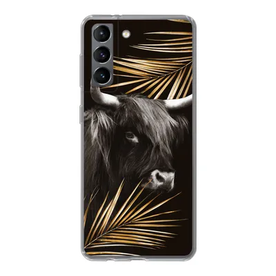 Produktbild von MuchoWow® Handyhülle Schutzhülle Hülle für Samsung Galaxy S21 Schottischer Highlander - Blätter - Gold Silikon Softcase Handy Hülle - Softcase