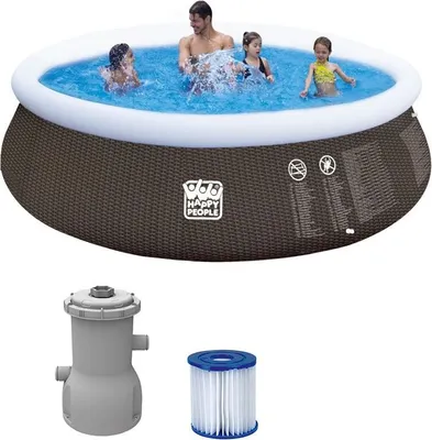 Immagine prodotto di Happy People Quick Up Pool Set 390 x 84 cm in design rattan con pompa filtro