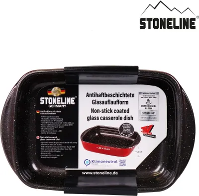 The image shows the packaging of a Stoneline casserole dish.