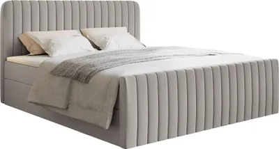 Obrázek produktu pro Selsey Saliano - Skříňová postel 200x200 s postelí, topperem a žinylkovým potahem, béžová