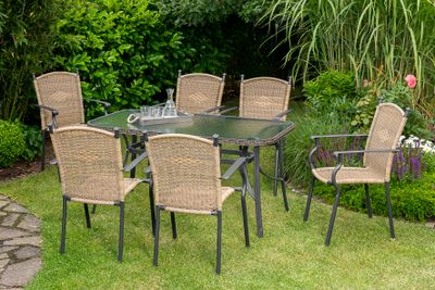 Merxx Gartenmöbelset "Roma" 7tlg. mit Tisch 150 x 80 cm - Aluminiumgestell Graphit mit Kunststoffgeflecht Natur