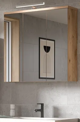 Produktbild von Bad Spiegelschrank "Oderzo" in Eiche Badschrank 3-türig 80 cm Soft-Close
