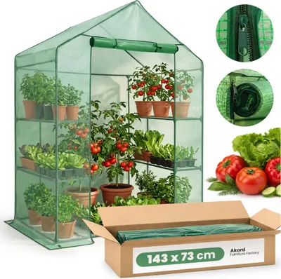 Zdjęcie produktu dla Mini szklarnia ogrodowa foliowa z półkami 1 drzwi Zielona 143x73x195 cm
