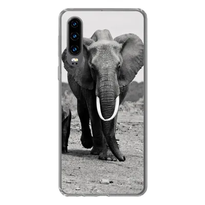 Produktbild von MuchoWow® Handyhülle Schutzhülle Hülle für Huawei P30 Elefant - Kind - Schwarz - Weiß Silikon Softcase Handy Hülle - Kartenbesitzer