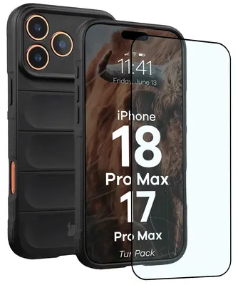 Produktbild von Robuste Handyhülle + gehärtetem Glas für iPhone 18 Pro Max / 17 Pro Max, Bizon Tur Pack, Schwarz