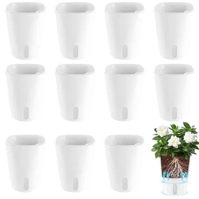 Image de Omgoods - Lot de 12 pots de fleurs - Auto-arrosage - Avec indicateur de niveau d'eau - Pots pour herbes aromatiques pour la cuisine - Jardinières pour intérieur/balcon - Matériaux de haute qualité