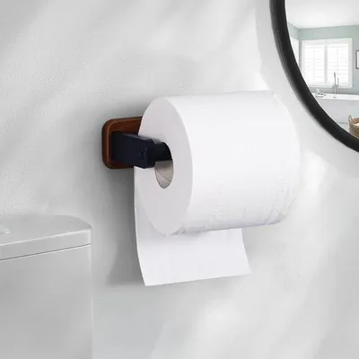Produktbild von Toiletpapierhalter, massiver Holzfuß, Edelstahl, Toilettenhalter für Küche und Bad