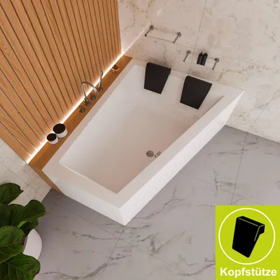 Produktbild von ECOLAM Badewanne Eckbadewanne 180x130 cm rechts Sfera Wanne für zwei Personen+ Kissen Kopfstütze Schürze Füße Ablauf Acrylwanne Zweisitzerbadewanne