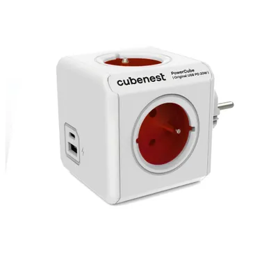 Zdjęcie produktu dla PowerCube Cubenest Original USB PD 20W A+C Czerwony - gniazdo zasilania - bezpiecznik dziecięcy - uziemienie - maks. 16A/250V~3680W/50-60Hz