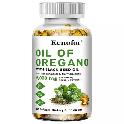 Produktbild von Oil of Oregano 6000mg with Black Seed Oil (120 Kapseln) Nahrungsergänzungsmittel, Immunsystem, Verdauung, Vitalität