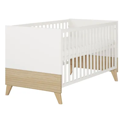 Produktbild von roba Babybett Theo 70 x 140 cm - Mitwachsendes Gitterbett mit Füßen aus Massivholz - Höhenverstellbar - Umbaubar zum Juniorbett - Weiß